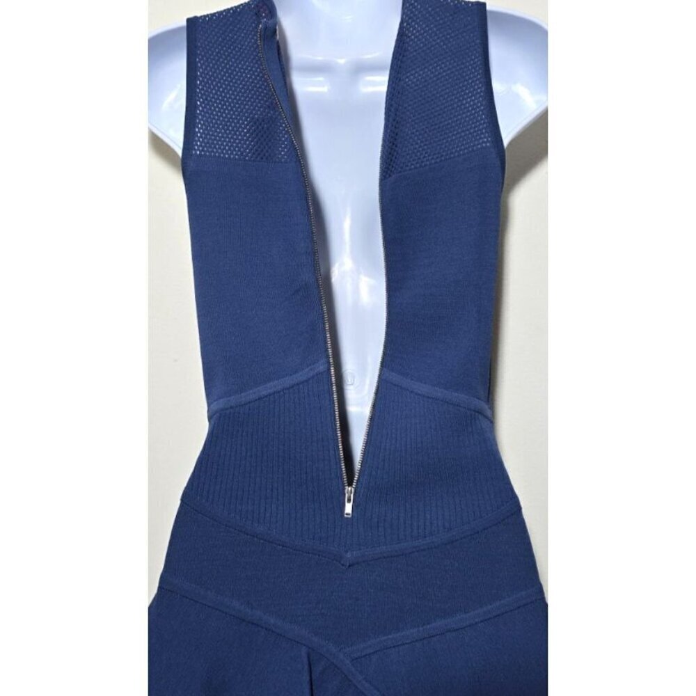 Parker Dress XS Drop Waist Peplum Tiered Blue Stretch Comfort Eyelet Open Knit - Picture 3 of 15